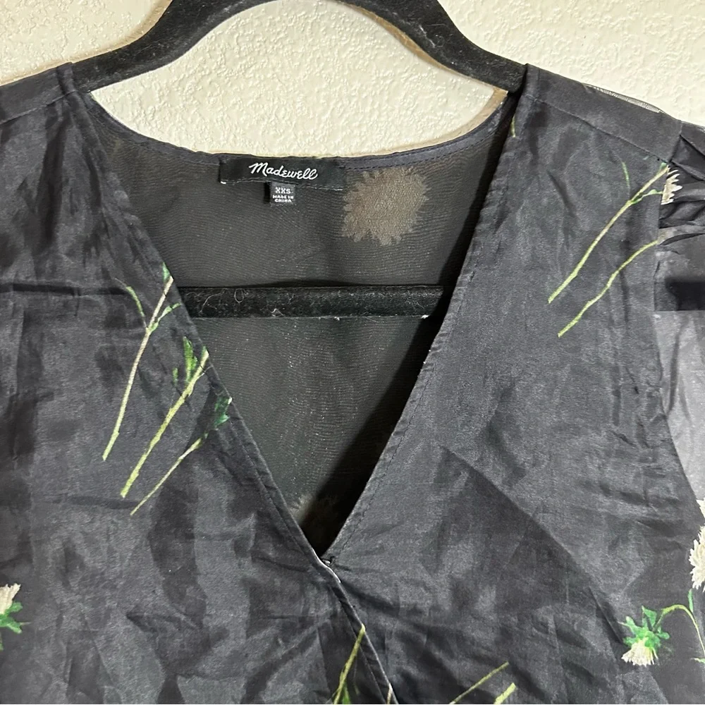 Madewell Silk Organza Puff Sleeve‎ Top Aster Portrait Sz XXS